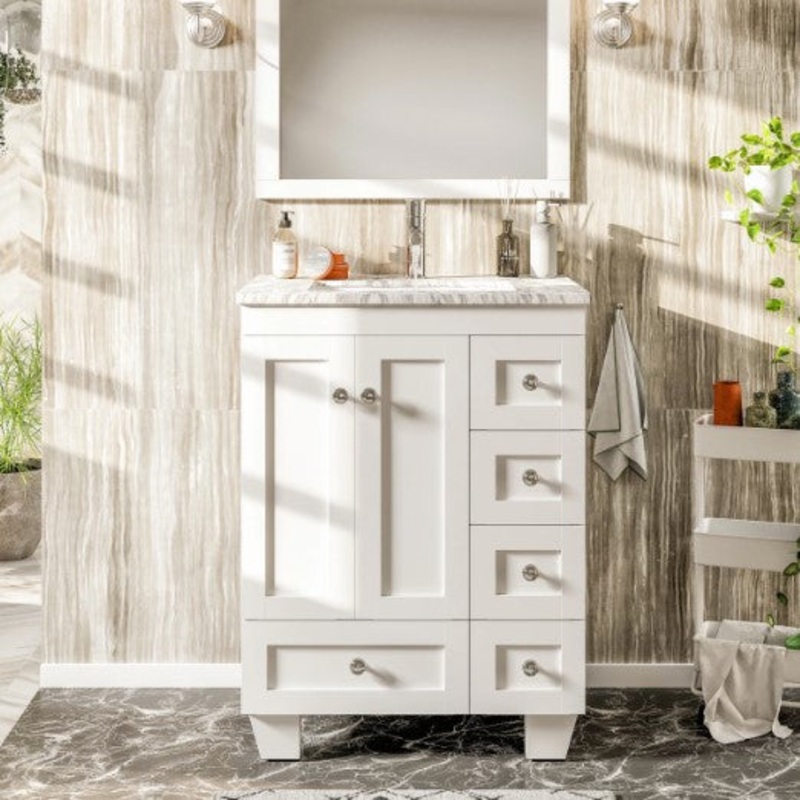 Eviva Happy 24″x18″ White Transitional Bathroom Vanity With White Carrara Top