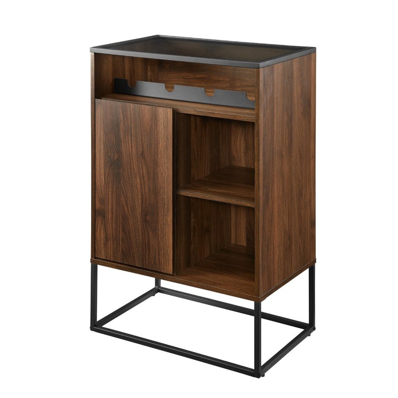 William 24″ 1 Door Glass Top Bar Cabinet – Dark Walnut